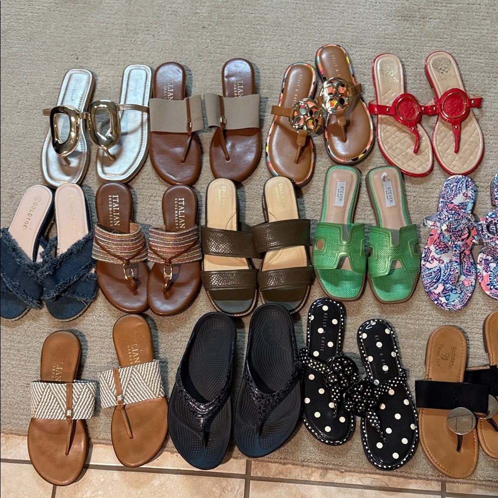 13  Sandals in Gold, Brown, and Denim black silver blue red ,,,like new!!! - Picture 10 of 11
